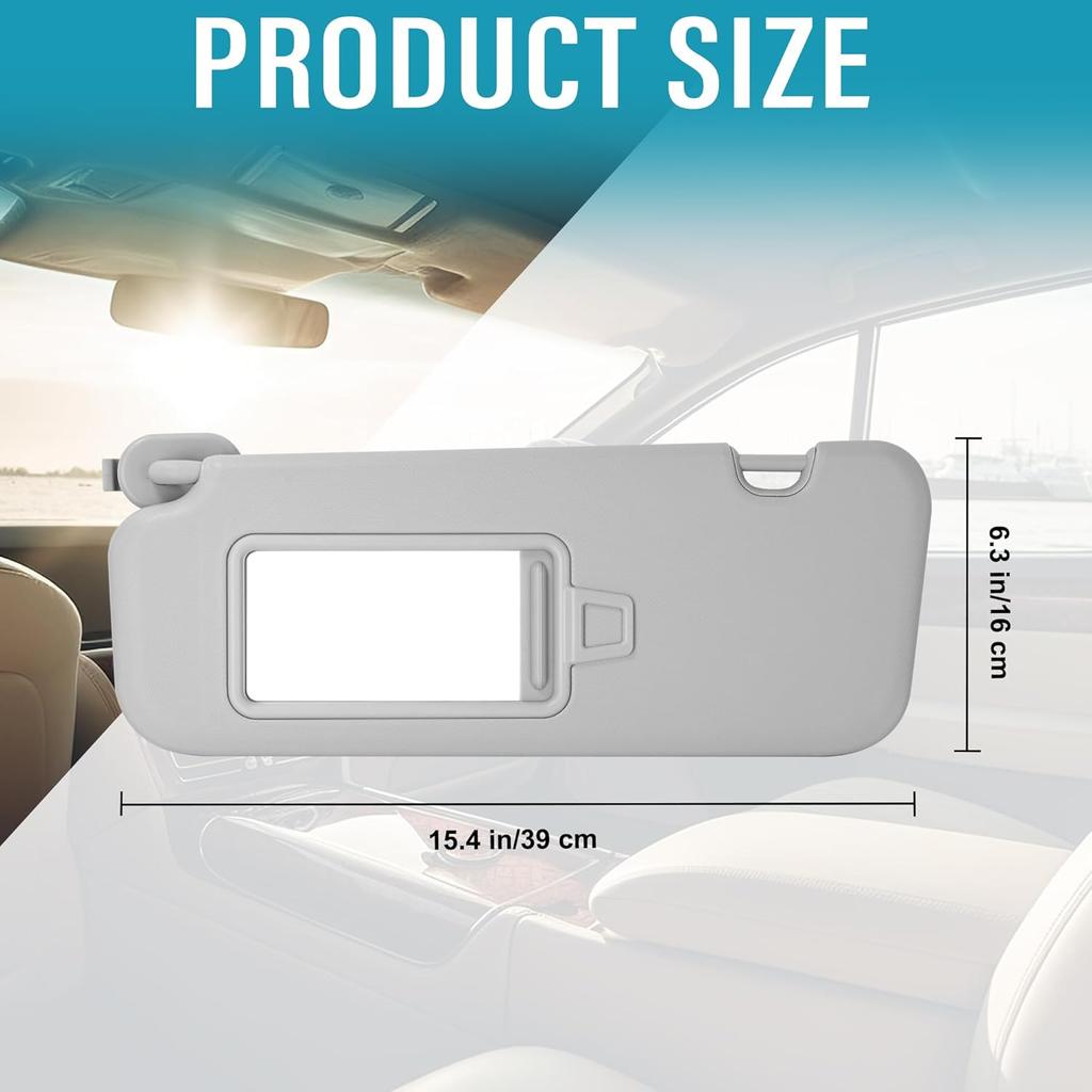 Grey Left Driver Side Sun Visor With Mirror Compatible With Hyundai Elantra 2016 2017 2018 Replace#85210-F0100TTX