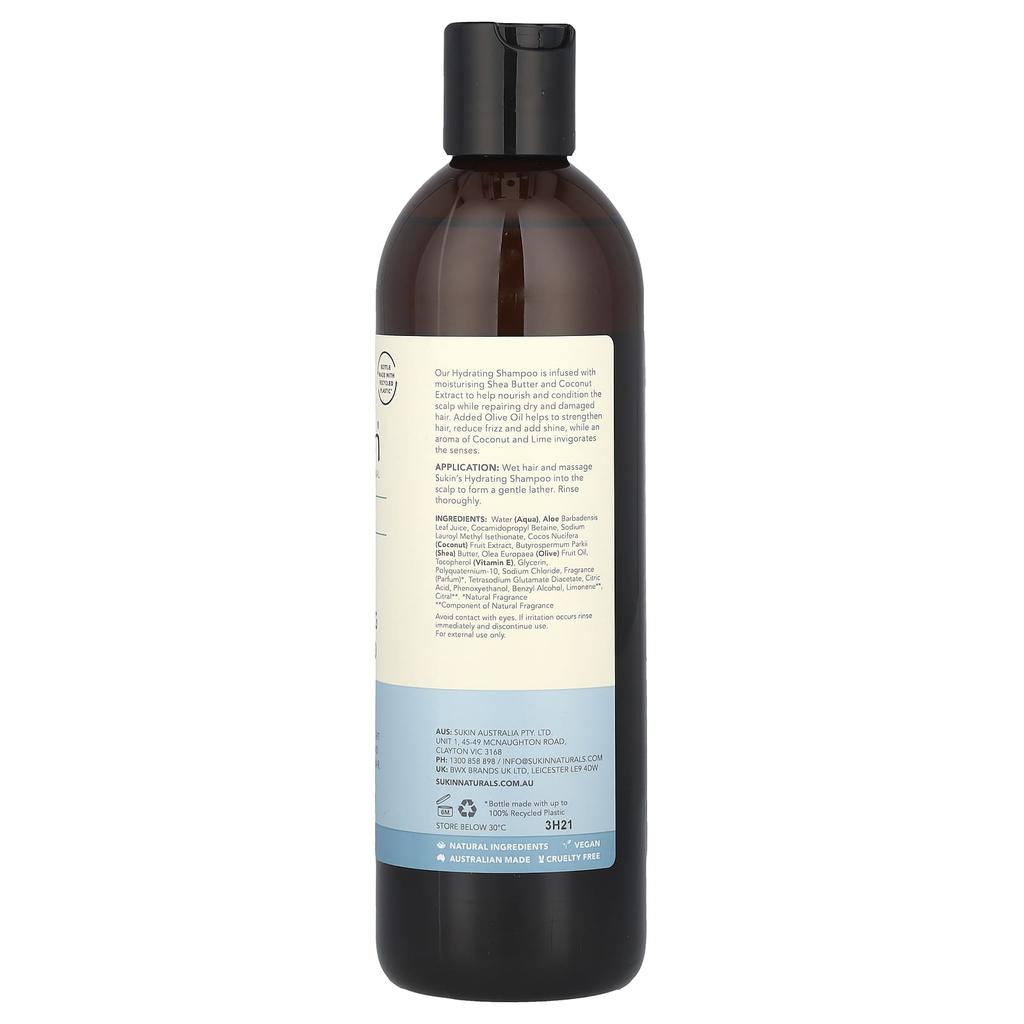 SUKIN Hydrating Shampoo, Dry and Damaged Hair, 500 Ml (16.9 Fl Oz)