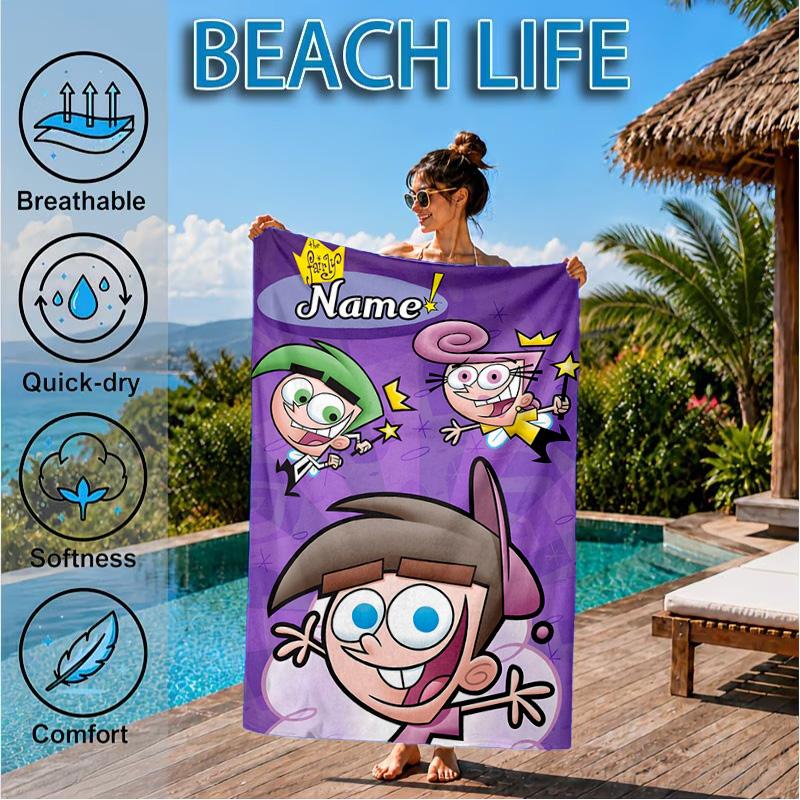 Custom Name Friendship Adventures OddParents Beach Towel Microfiber Beach Towel, Lightweight and Quick-Dry, for Summer Travel, Swimming Pool Gift