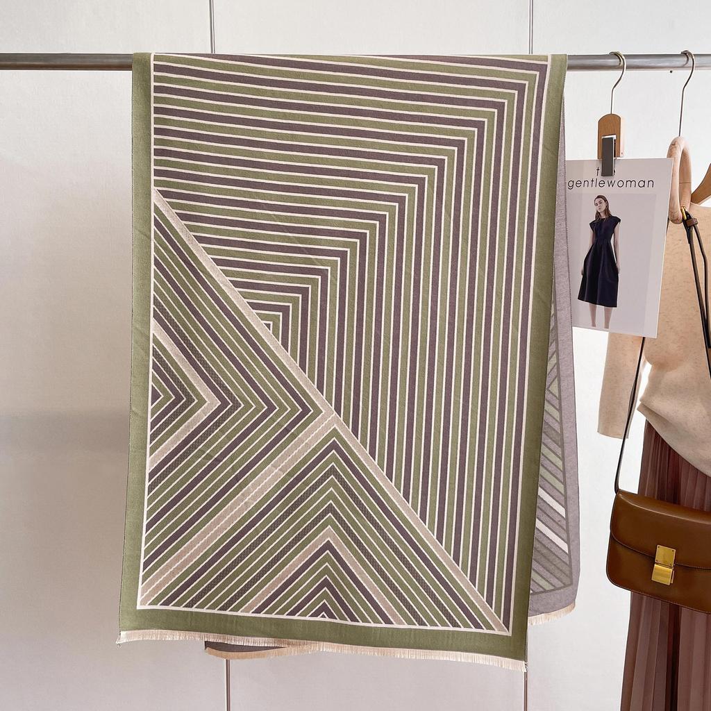 Striped Imitation Cashmere Double-Sided Scarf Simple Fashion Color Matching Warm Shawl Thickened Fringed Scarf Women