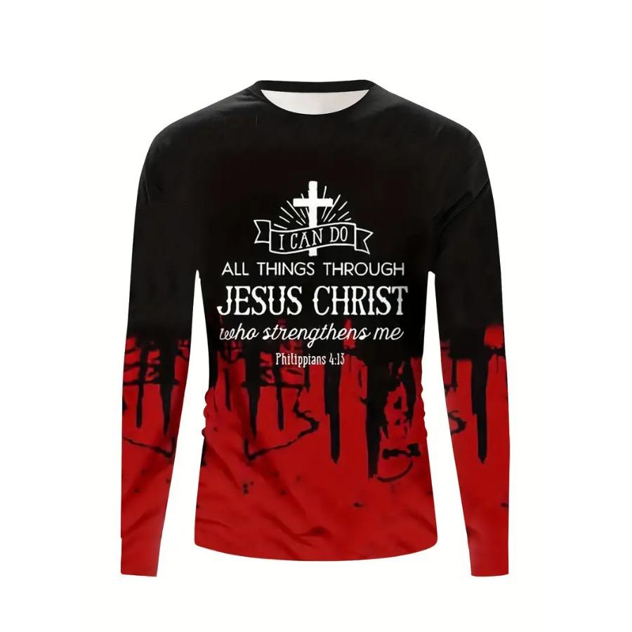 Мужская футболка с длинным рукавом и круглым вырезом с цветными блоками и буквенным узором, весна-осень