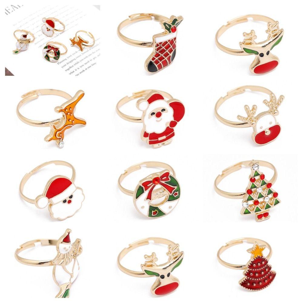 Christmas Tree Christmas Open Ring Dripping Oil Xmas Jewelry Retro Cartoon Lovely Ring Decoration