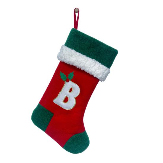 18 Inches Monogram Christmas Stockings with Letters Embroidered Initials Xmas Hanging Stockings for Fireplace Christmas Party Decoration