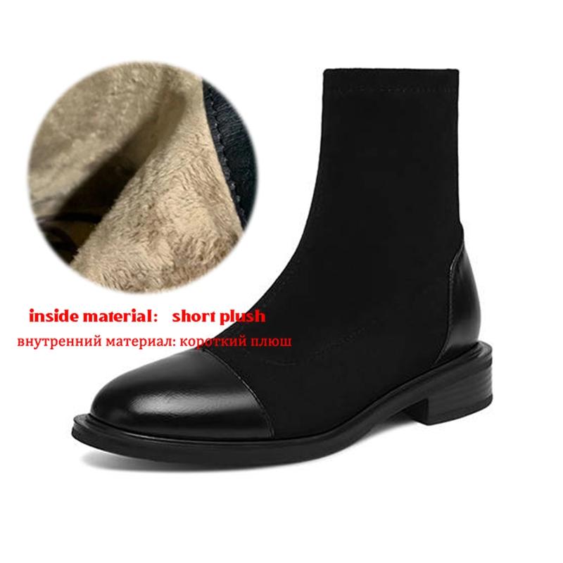 Krazing Po микрофибра Флок Зима Круглый носок Размер 33 Ботильоны Челси Размер 43 Молния Мода Низкий каблук Стрейч Ботильоны