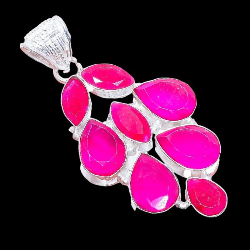 Faceted Ruby Gemstone 925 Sterling Silver Jewelry Pendant 2.3" AH-3394