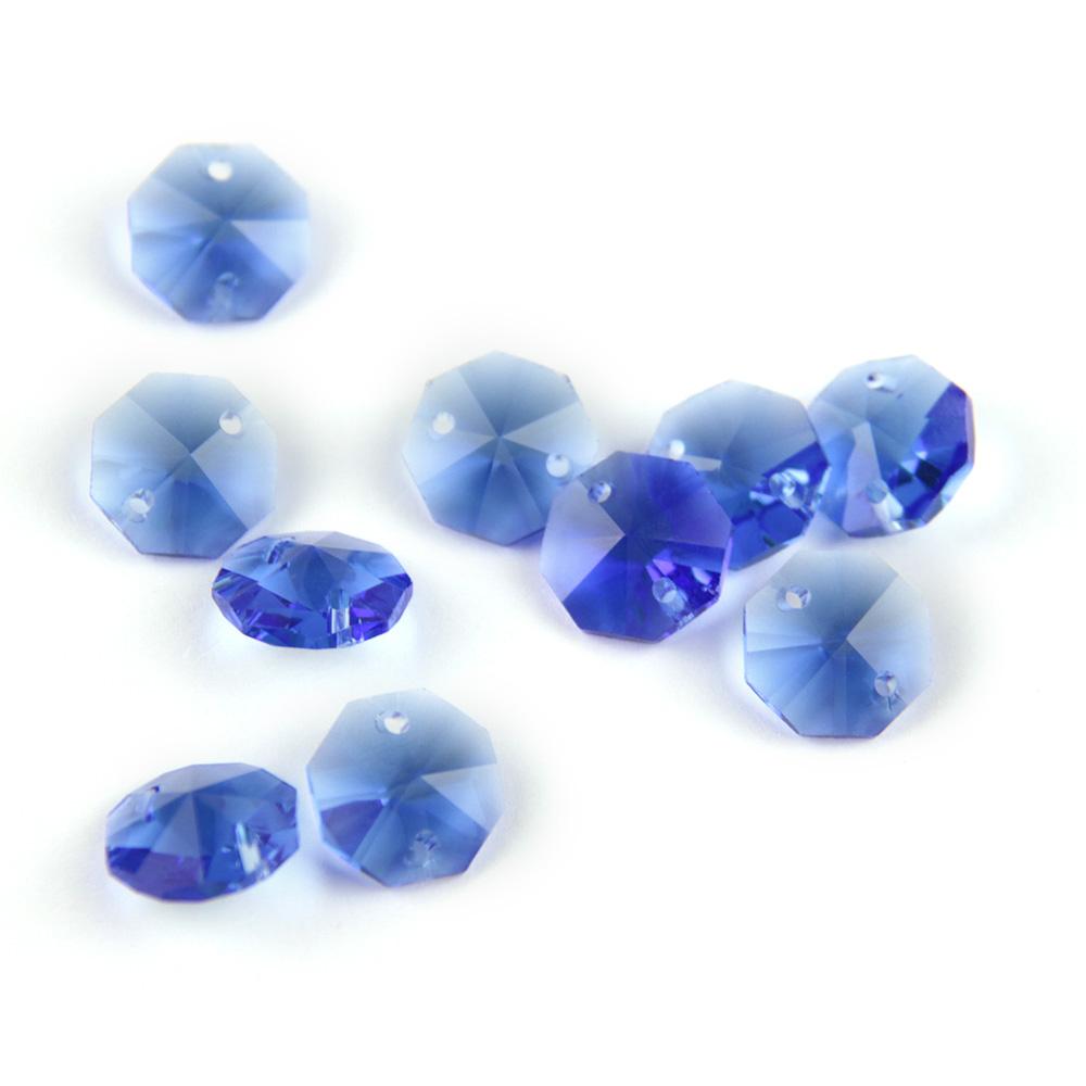 100Pcs 14Mm Crystal Chandelier Parts Glass Octagon Beads In 1 Hole/2 Holes Diy Strand Accessories Sucatchers For Home Decoration
