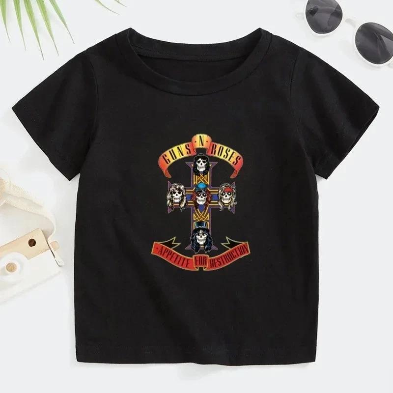Футболка Rock Gun N Rose Летняя Мода Музыкальная С коротким рукавом Мягкий Топ Удобная Подростковая Одежда для Мальчиков Девочек Панк Рубашка