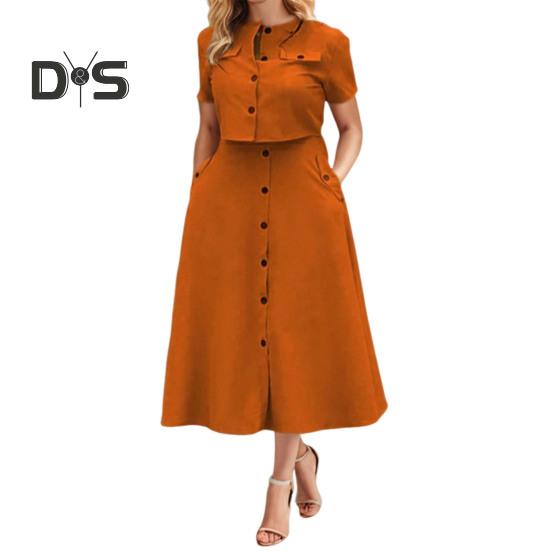 Женская рубашка и юбка, однотонная блузка с круглым вырезом, застегивающаяся на пуговицы, юбка с карманами, летний наряд для офиса, деловых мероприятий