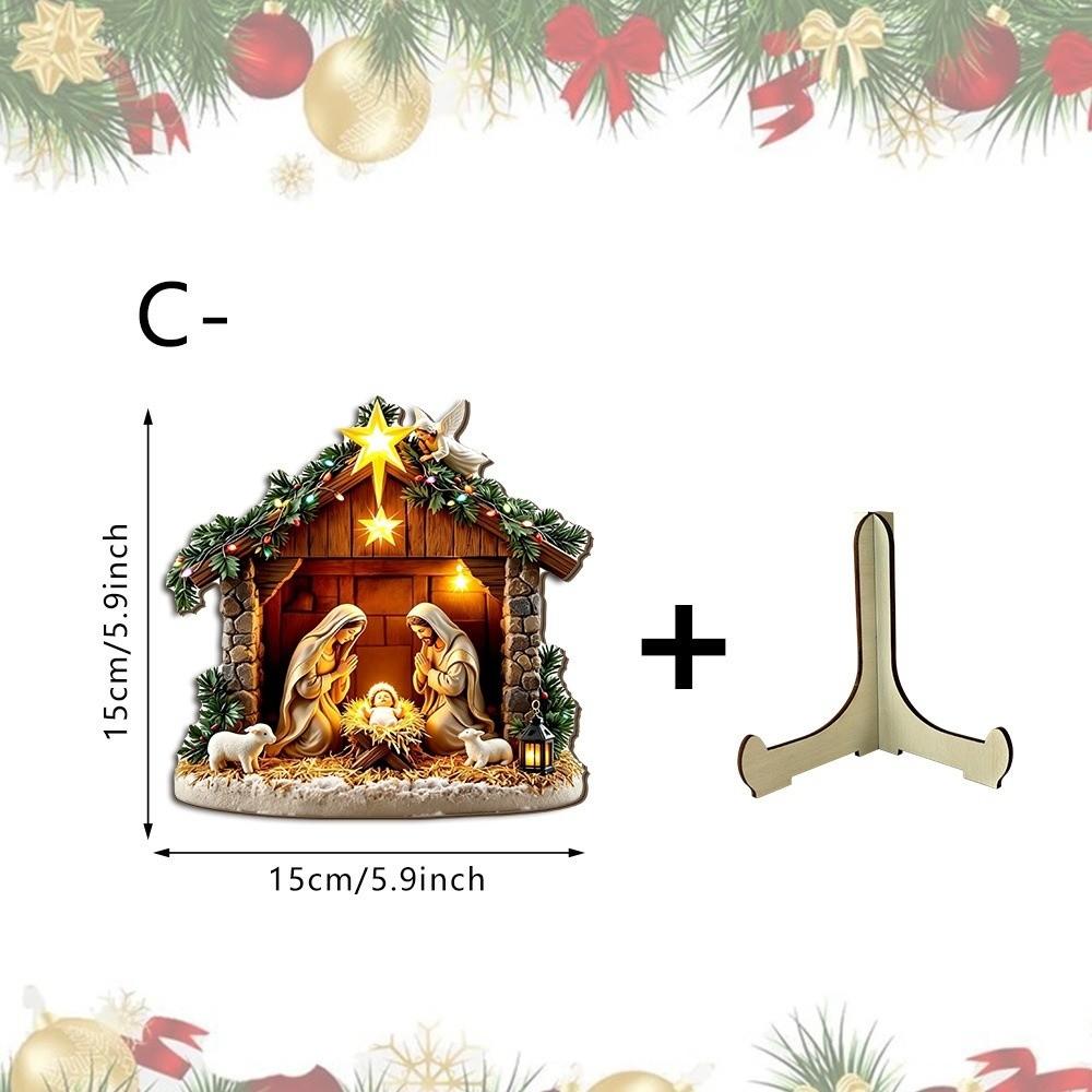 2D Flat Christmas Nativity Wooden Ornament Christian Nativity Family Wood Plaque  Office