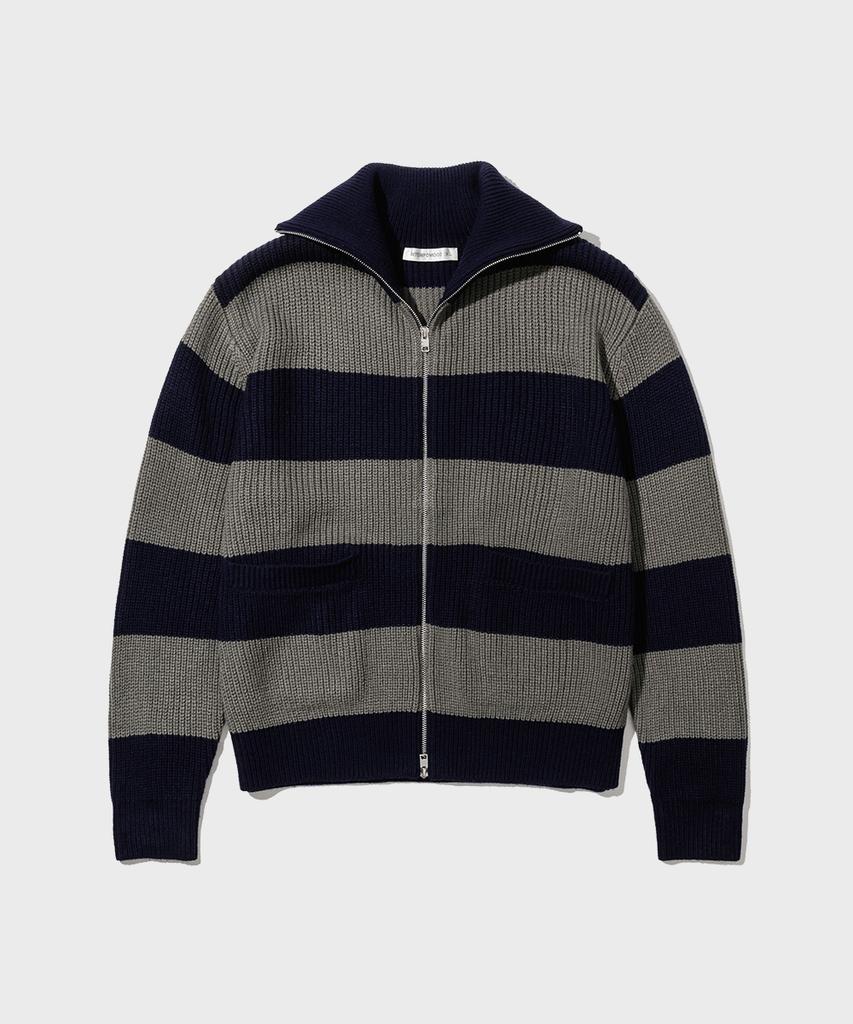 INTEMPOMOOD Block Color Zip-Up Knit_Blue & Black