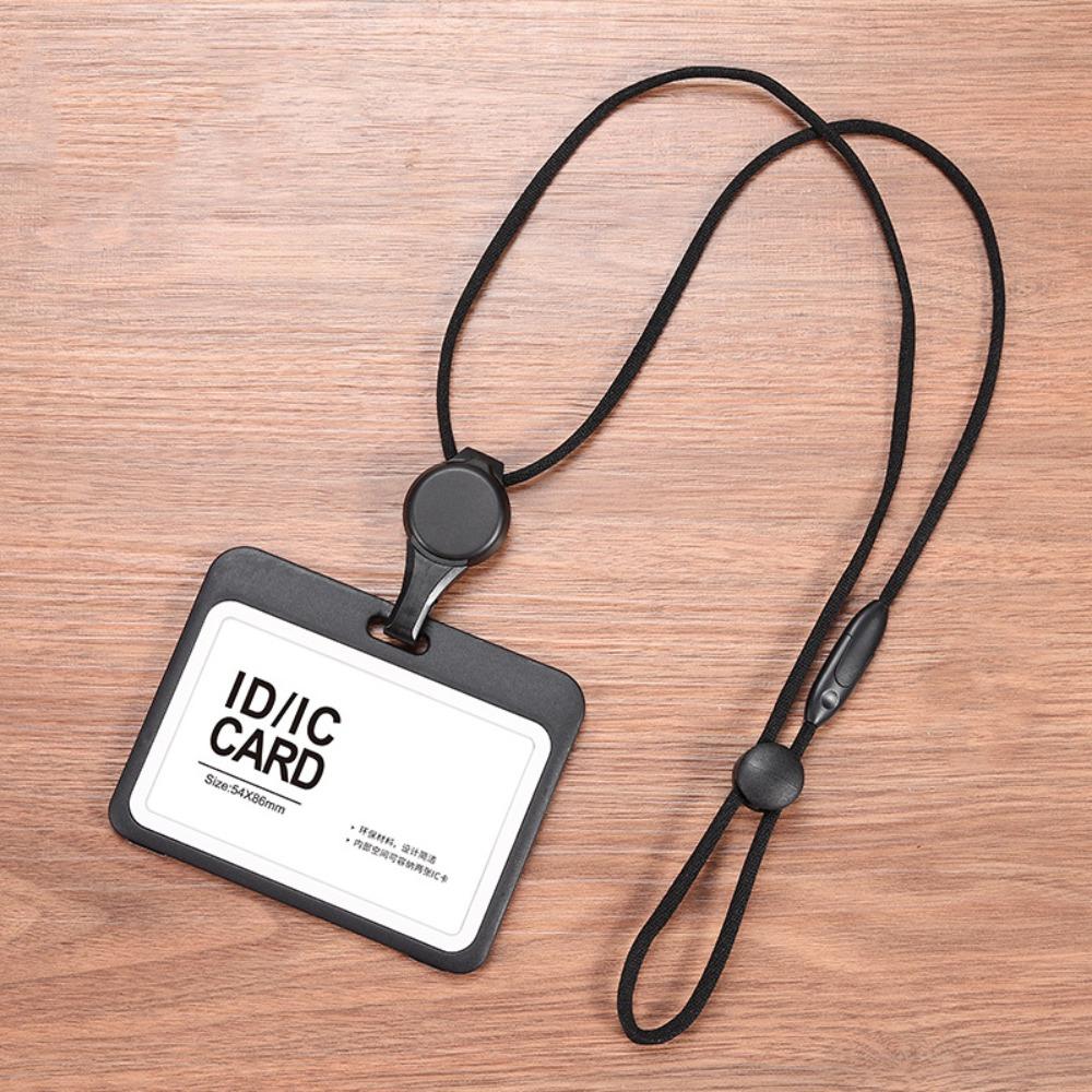 Double Sides Card Holder Transparent with Lanyard Card Bag Retractable Badge Reel Removable Card Case Office Supplies