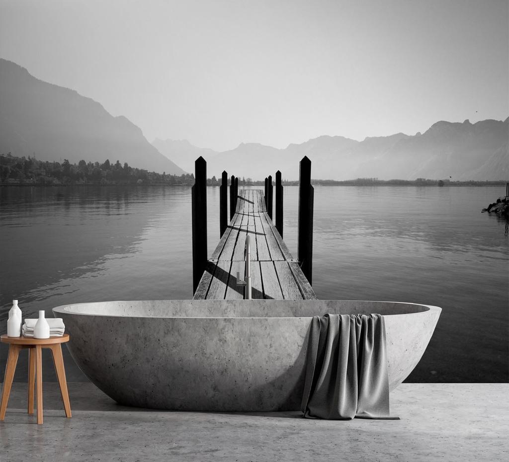 Обои Озеро горы в тумане пейзаж