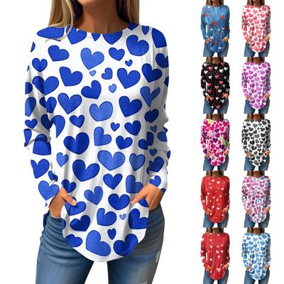Футболки женские осенние повседневные рубашки с длинным рукавом толстовка винтажный графический принт топ пуловер ко Дню святого Валентина