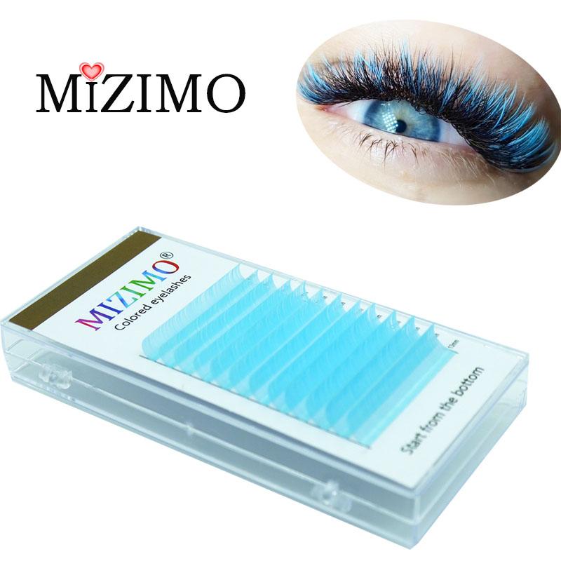 Blue Color Single Grafted False Eyelashes, (0.07/0.1), (C/D), Natural Extension Makeup, Mixed Length 8-15mm.