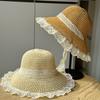 Шляпа из соломы с кружевом и ленточками, женская, весна-лето, дорожная, солнцезащитная, пляжная, пляжная, солнцезащитная шляпа, козырек от солнца