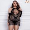 Oversize Women Mesh Hollow Sexy Bodystockings Large Plus Size See Through Erotic Open Crotchless Lingerie Bra Set XXXXL
