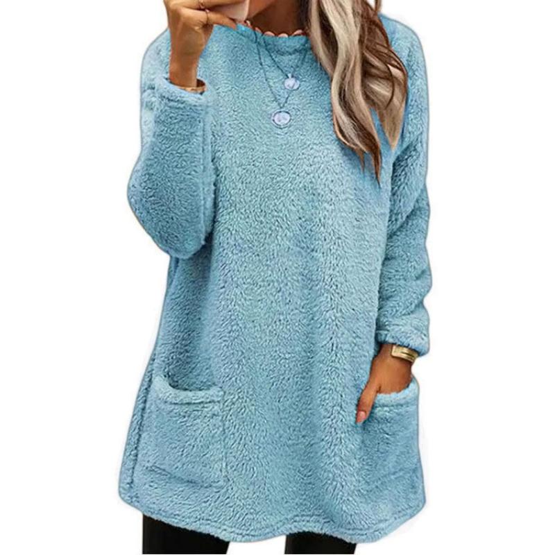 Long-sleeved Pocket Plush Sweatshirt T-shirt Top
