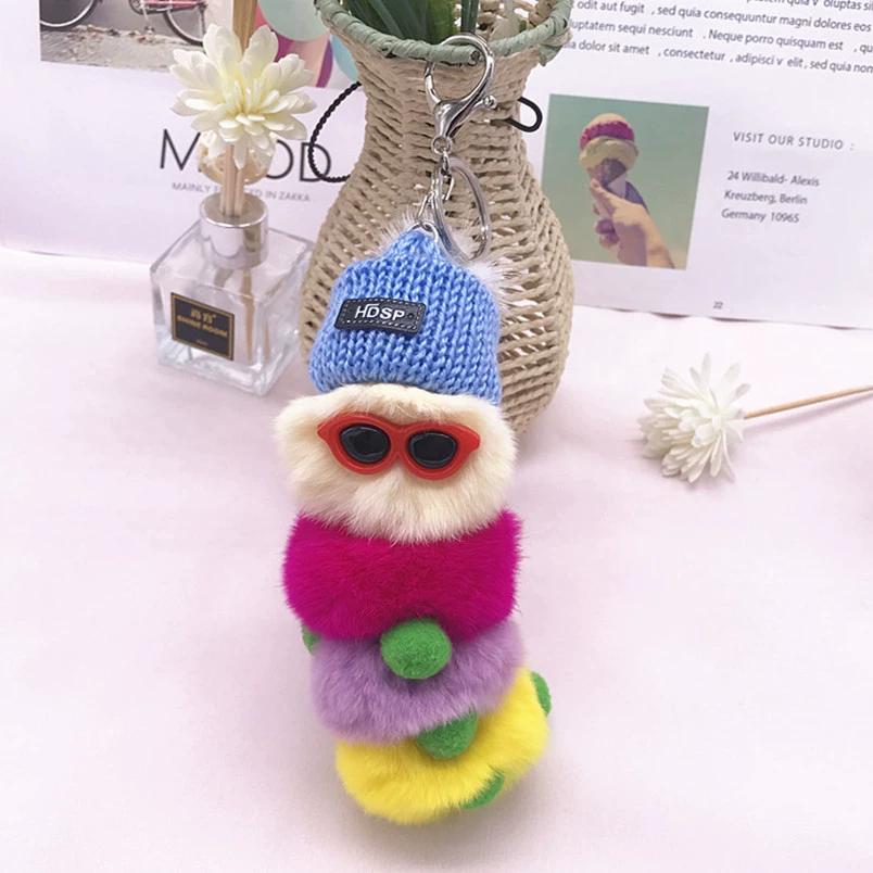 Кролик Рекс красочная гусеница плюшевая сумка кулон брелок креативный милый женский норковый ювелирный подарок