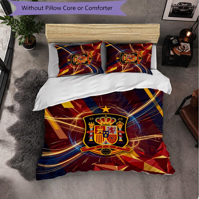 Spain football Pattern 3 Pieces Bedding Set Soft Microfiber Duvet Cover with Pillow Cases for Bedroom