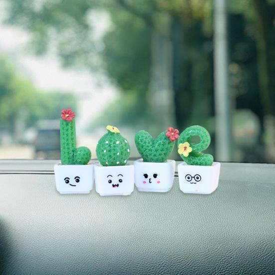 4/8Pcs/Set Mini Potted Cactus Ornament Cartoon Expression LOVE Shape Cactus Planter Pot Statue Figurine Home Office Desk Decoration