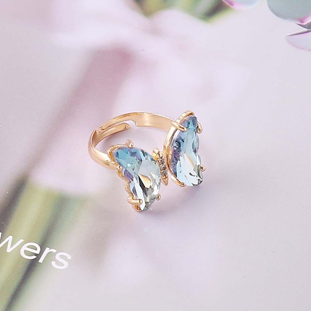 Personality Women Girls Korean Butterfly Open Ring Crystal Fashion Jewelry Finger Rings
