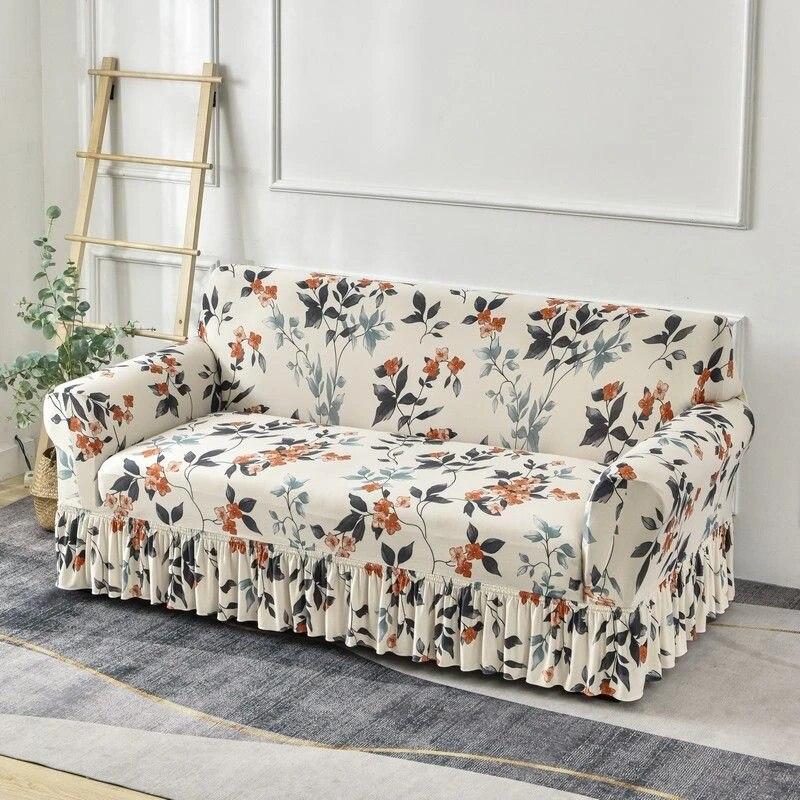 Flower Style Elastic Sofa Cover Double Sofa Large Skirt Full Cover Four Seasons Universal Set Full Set Sofa Cover Cloth Cushion