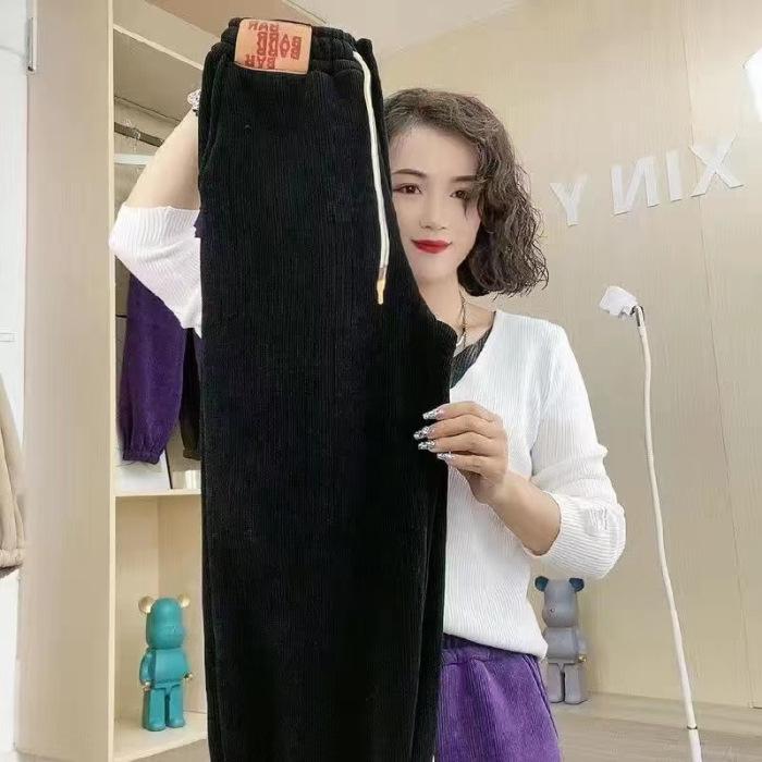 Женские зимние спортивные штаны из хлопка и бархата: Свободная, теплая, повседневная овчина для студенток