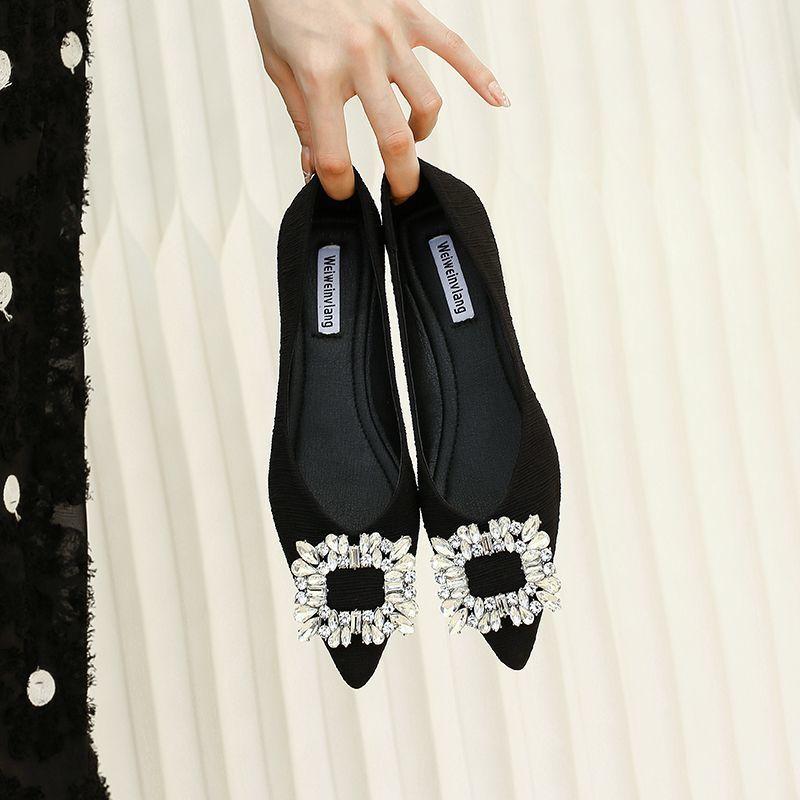 Туфли Doudou со стразами на плоской подошве, женские, весна-осень 2025, новые французские чувственные туфли для бабушек, модные туфли