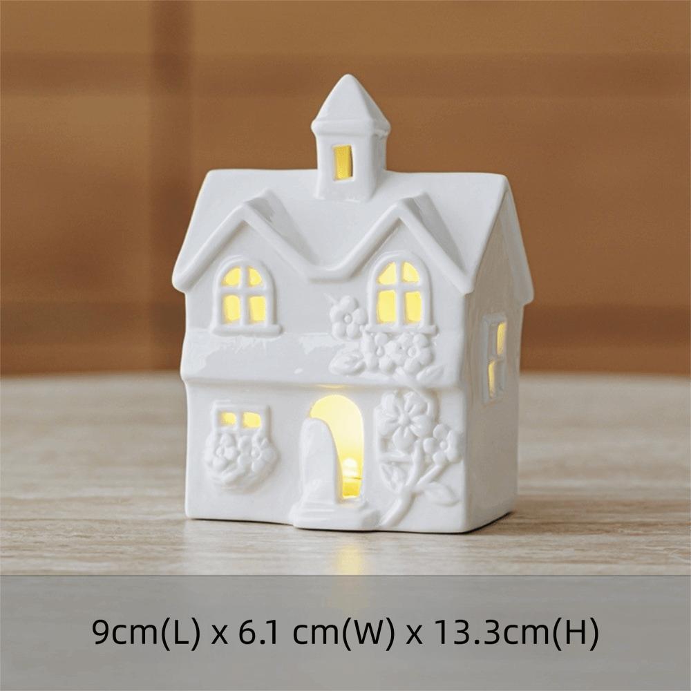 Warm Glow Village House Lamp LED Ceramic Desktop Ornament Cozy Christmas Night Light Home Desktop
