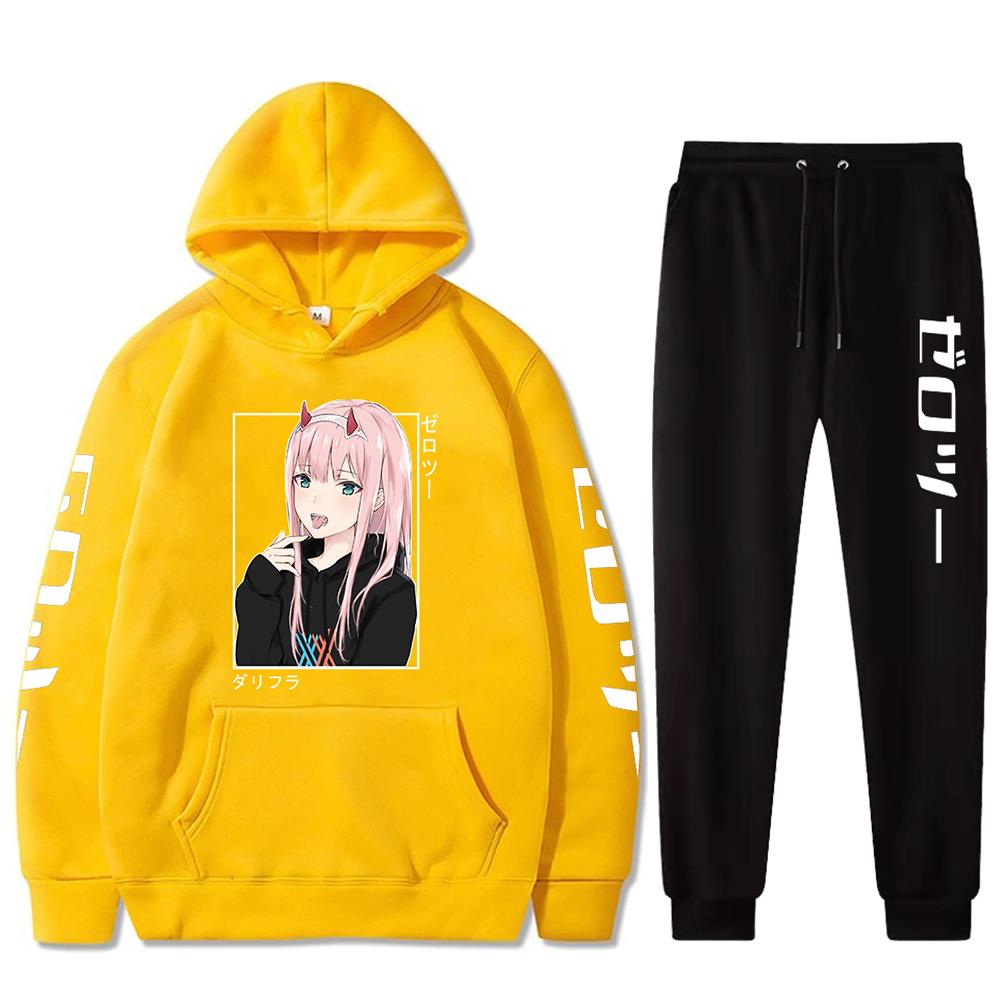 Новый модный комплект Kawaii Anime Darling In The Franxx Мужчины Женщины Толстовки унисекс Толстовки Zero Two Брюки с капюшоном Harajuku Спортивные костюмы