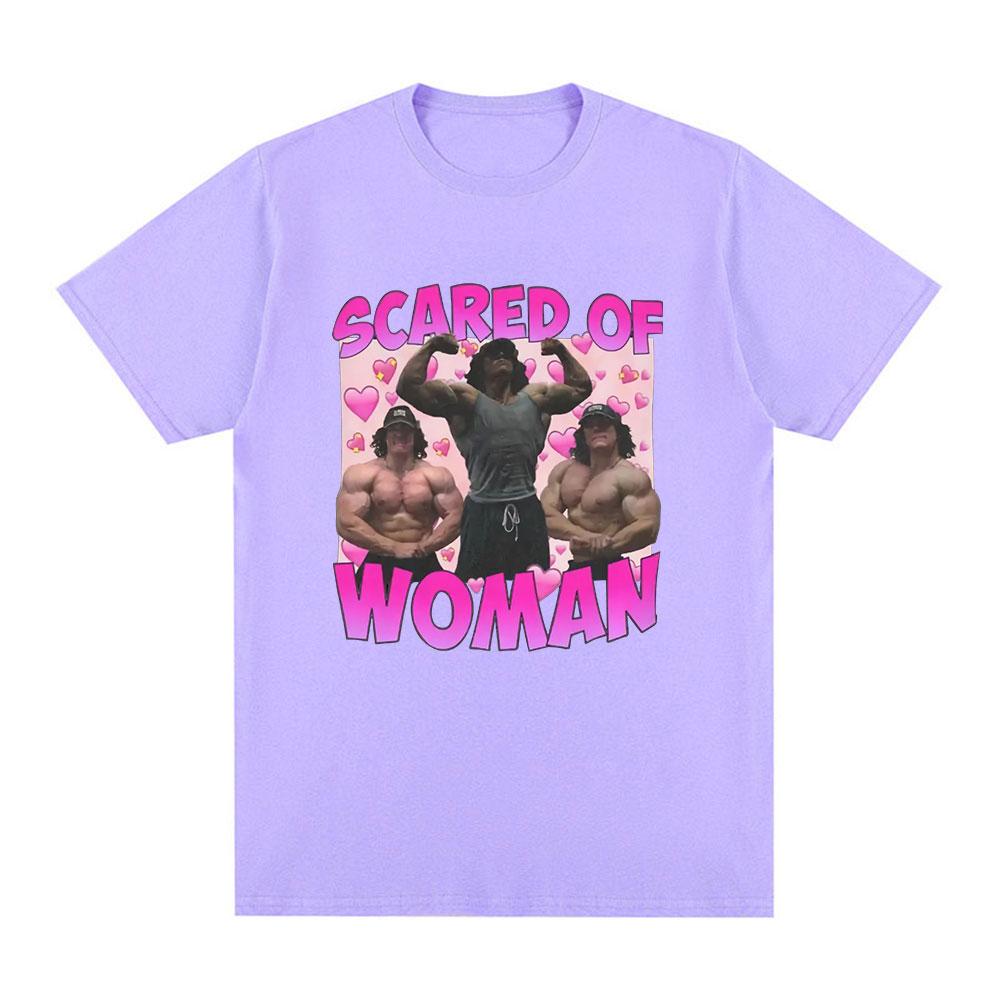 Sam Sulek Scared of Woman T Shirt Humor Gym Fitness Lovers Graphic T-shirts Men Women 100% Cotton Casual Oversized Tee Shirt