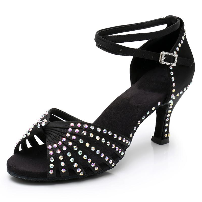 Модные женские туфли для латинских танцев, бальные туфли для сальсы и танго на каблуке 7 см со стразами