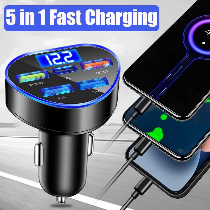 12-24 В 5 портов автомобильное зарядное устройство автомобильная цифровая зажигалка SCP/QC3.0 сверхбыстрая зарядка 4USB зарядное устройство для телефона для iPhone Xiaomi Samsung Huawei