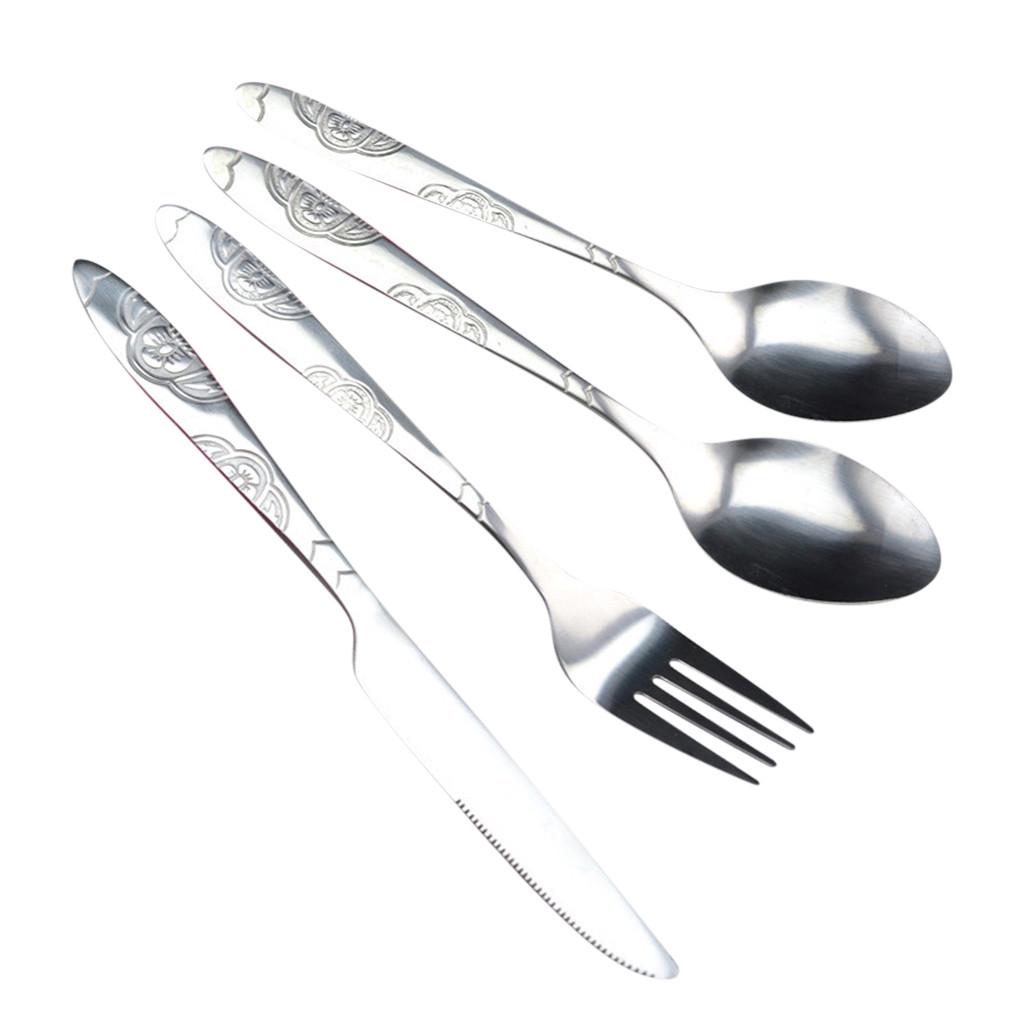 4 Pcs Stainless Steel Knifes Fork Spoon Family Travel Camping Cutlery Eyeful