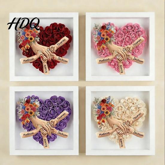 Personalized Family Keepsake Mommy Holding Hands Shadow Box with Ring And Manicure Custom Mother