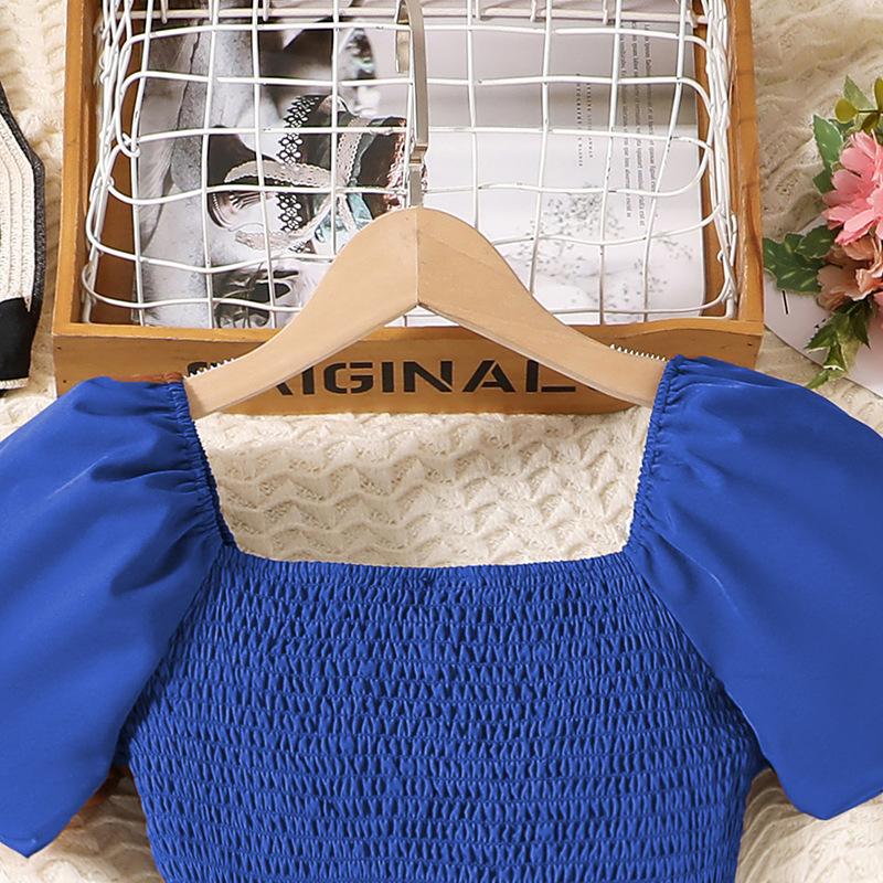 Модное летнее детское платье для девочек с коротким рукавом, кружевное, пэчворк, с завышенной талией, свободное платье принцессы