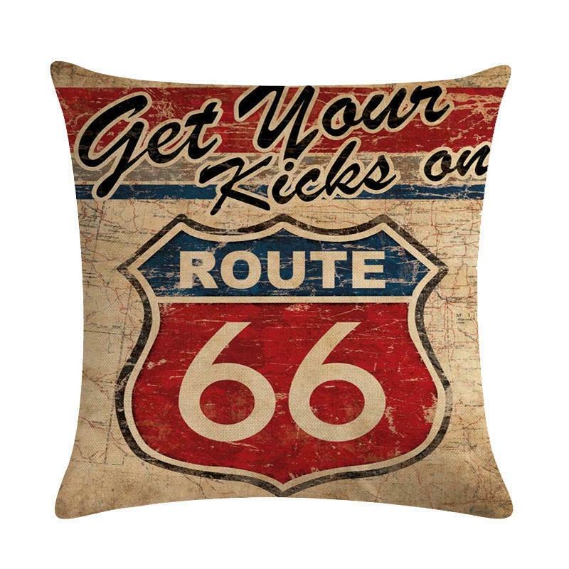Привлекательная хлопково-льняная наволочка Route 66 с потайной молнией в стиле ар-деко