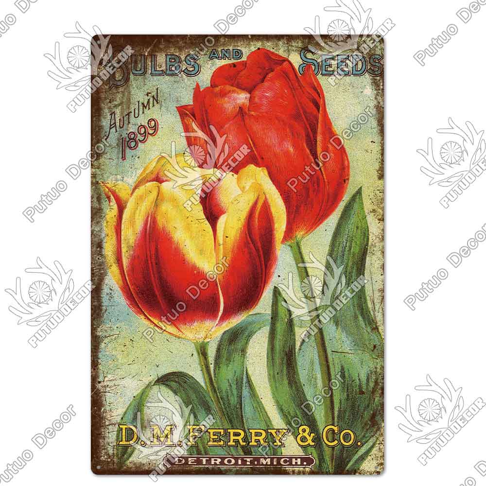 Putuo Decor Цветок Винтажная Металлическая Табличка Жестяная Табличка Декоративная Табличка Сад Гостиная Кухня Клуб Декор Настенное Украшение