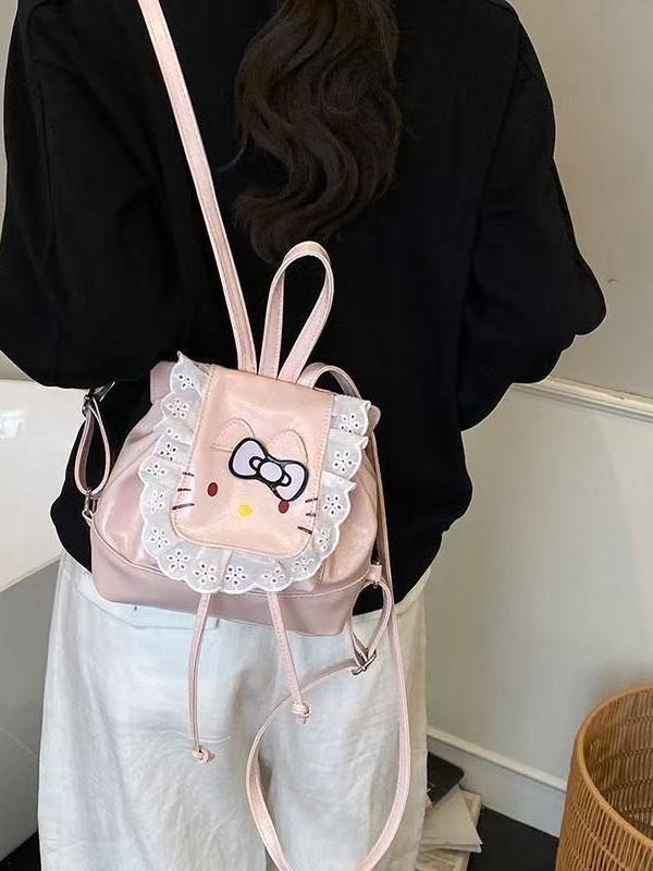 Рюкзак для девочек Hello Kitty с кружевной отделкой и мультяшным рисунком для повседневного использования