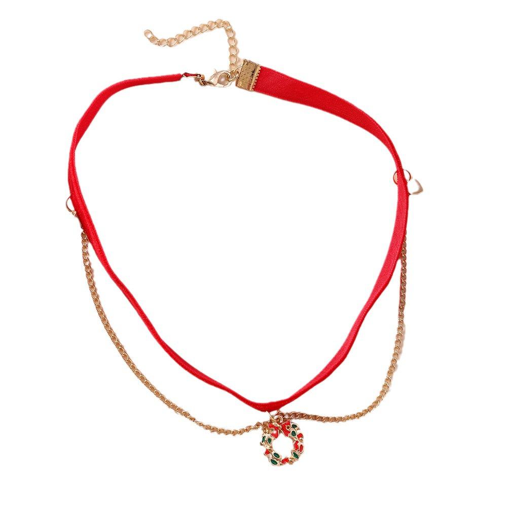 Velvet Christmas Wreath Necklace: Creative Multilayer Clavicle Chain Jewelry
