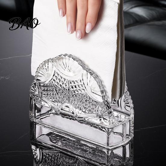 Business Card Holder Tissue Holder, Crystal Glass Modern Style, Durable Scratch-Resistant Napkin Dispenser Organizer, for Restaurant Napkins