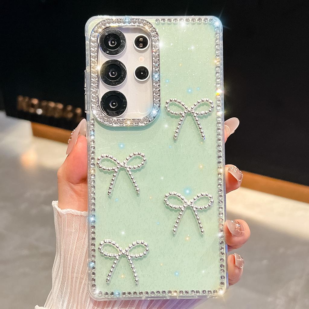 For Samsung Galaxy S25 Ultra Case Rhinestone Edge Butterfly Bow Decor TPU + PC IMD Phone Cover