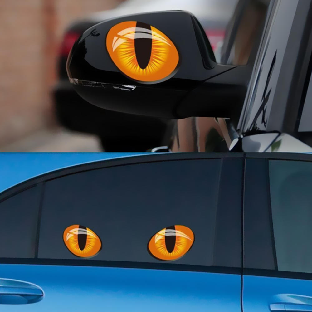 2Pcs 3D Funny Cat Eyes Car Sticker Cute Simulation Reflective Auto Decal Rearview Mirror Window Cover Decoration Exterior Accessories