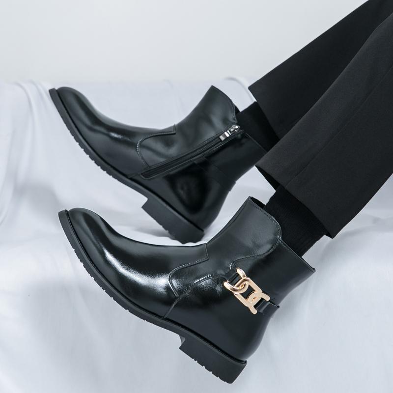 Fashion Mens Chelsea Boots Luxury for Men Motorcycle Boots Leather Classic Male Walking Boots Side Zipper Outdoor Men's Shoes