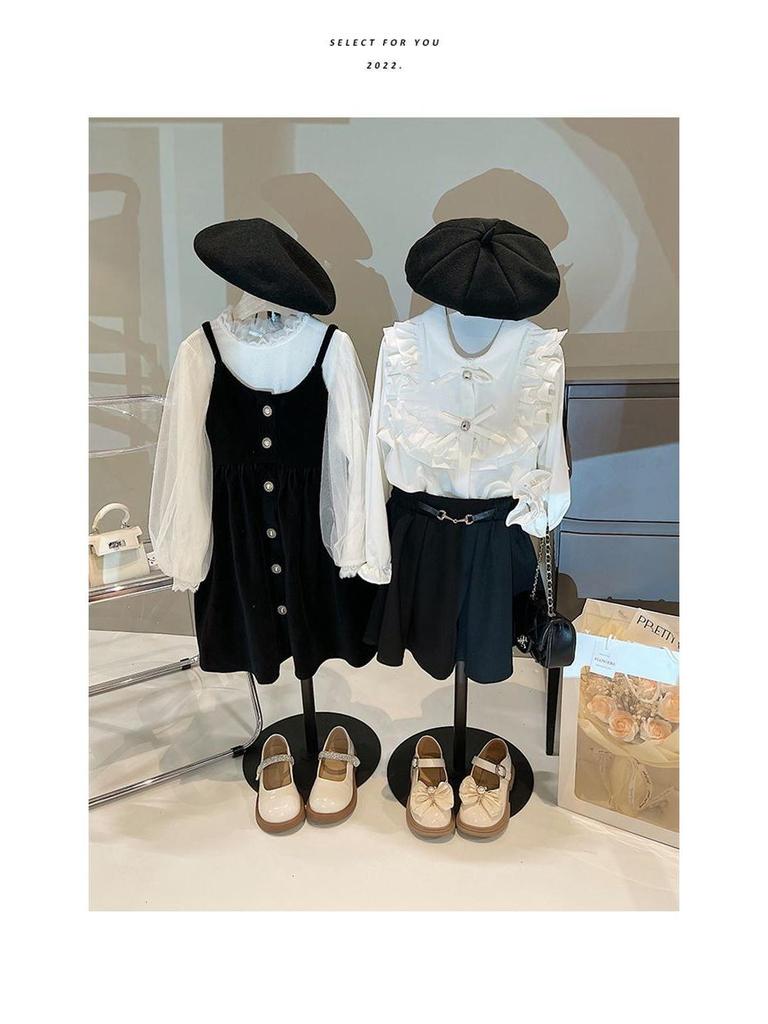 Белая кружевная блузка с длинными рукавами и бантом в стиле Лолита для девочек: Корейский стиль, Универсальный, Милый для весны и осени