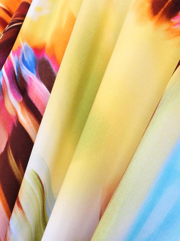 EDOLYNSA Yellow Fashion Kaftan Women's Loose Robe Fresh Dress Breathable Vacation Party Long Dress Swimsuit Cover-up Outfit Q1594