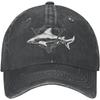 Cool Shark Black Vintage Distressed Adjustable Washed Denim Cotton Low Profile Mens Dad Trucker Hat Black Fitted Baseball