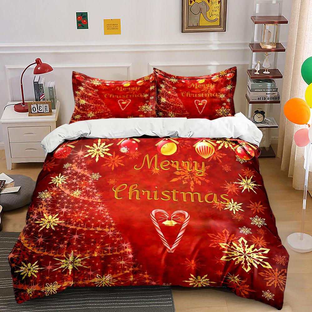 Merry Christmas Red Design Bedding Duvet Cover Set Duvet Cover Pillowcases (1*Duvet Cover 2*Pillowcases, without duvet insert)