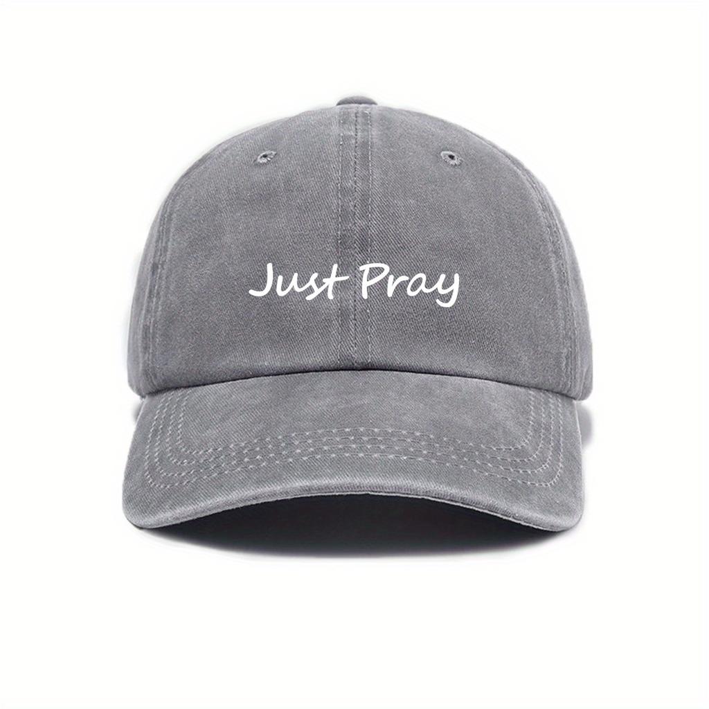Модная бейсболка в городском стиле, ретро, с эффектом потертости, с принтом 'Just Pray', унисекс, регулируемая, защита от солнца, с козырьком