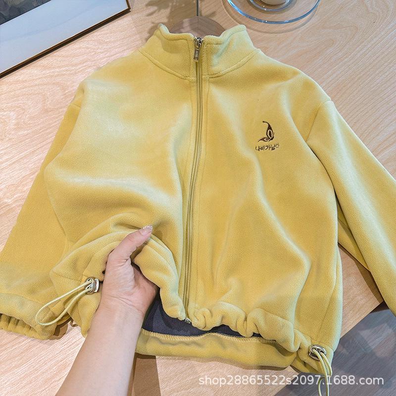 Детская флисовая куртка Ollie Velvet с калибром игл: Осенне-зимняя ветрозащитная, теплая, двухсторонняя, с бархатной молнией, универсальная для мальчиков и девочек.
